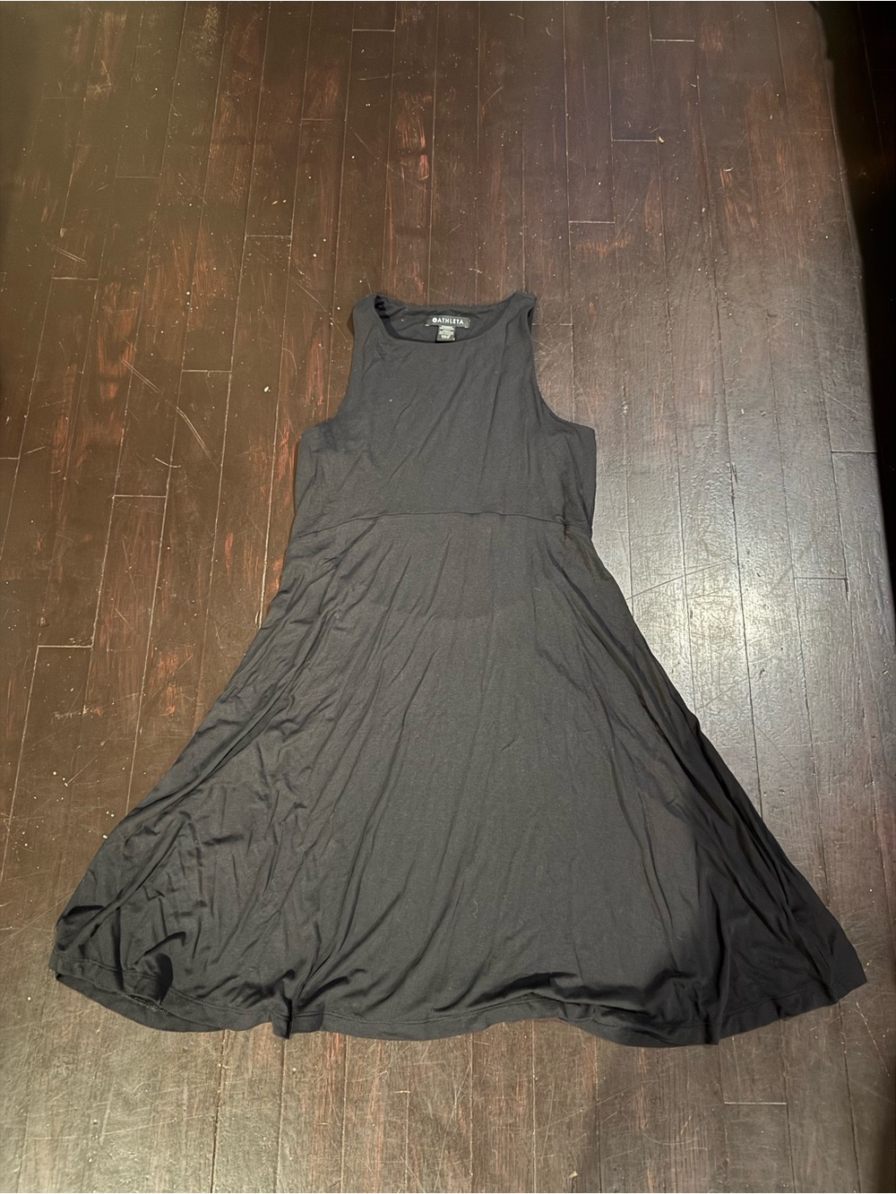 Athleta Black Sleeveless Midi Fit-and-Flare Dress